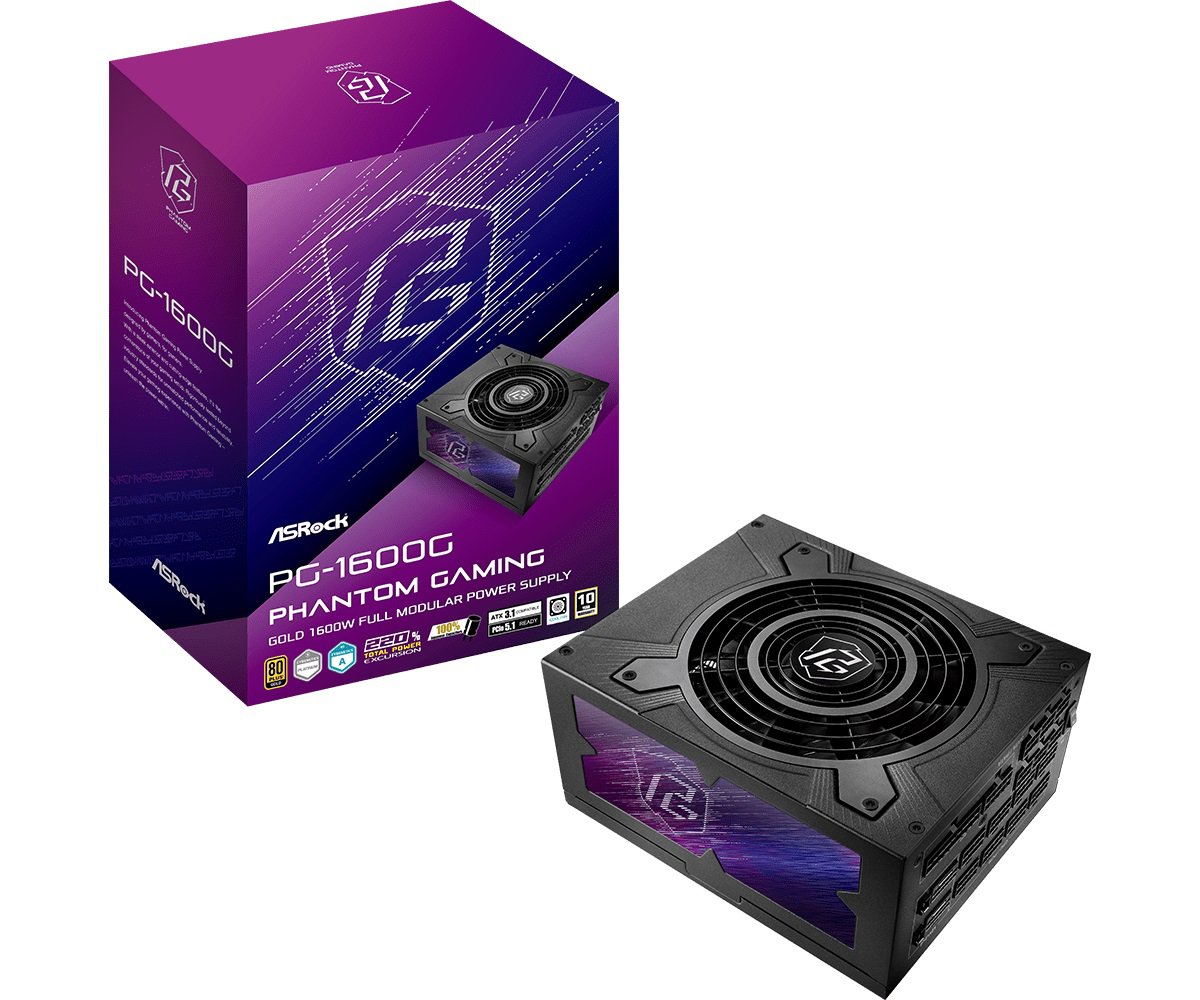 ASRock Phantom Gaming PG-1600G 1600W 80 PLUS GOLD & Cybenetics PLATINUM Full Modular Power Supply, ATX3.1 & PCIe5.1 Ready with Dual Color 12V-2x6 Cables(2pcs) | SKU AR-PG1600G