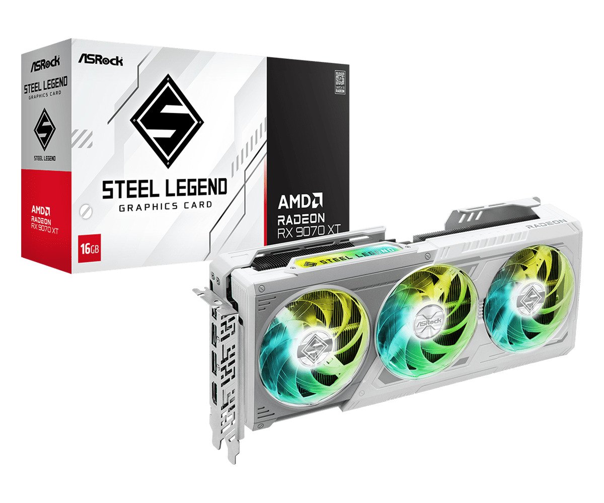 ASROCK AMD Radeon RX 9070 XT Steel Legend 16GB GDDR6 256 Bit PCIe 5.0 x16 800W 2x8-pin 3xDisplayPort 2.1a HDMI 2.1b Graphics Card | SKU ASR-907XSL