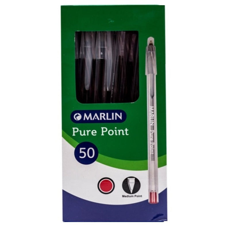 Marlin Pure Point Transparent Pens Box of 50 Red