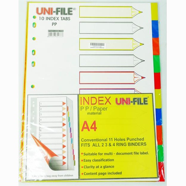 Uni File A4 10 Index Tabs File Dividers