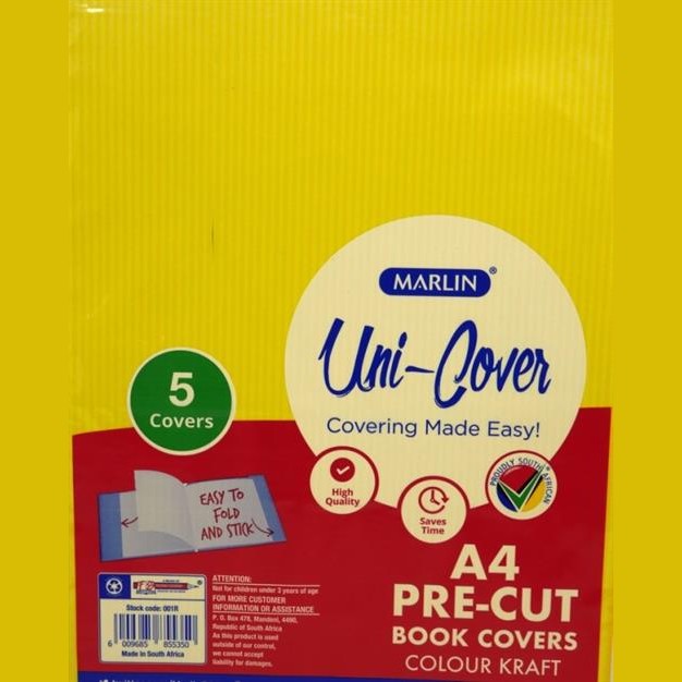 Marlin Kids A4 Precut Book Cover Yellow 5 Pack