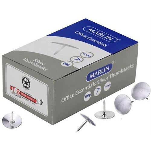 Marlin Office Essentials Thumbtacks 11mm Silver 100 Pack