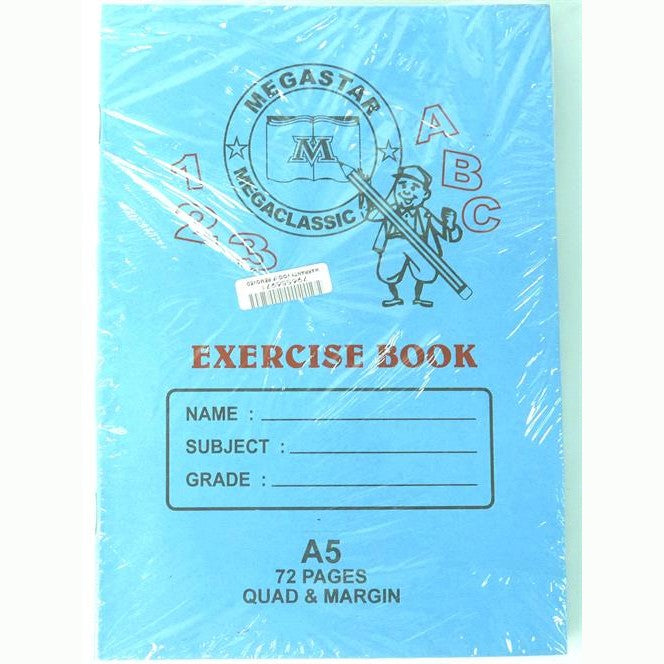 Megastar A5 Exercise Book 72page Quad and Margin