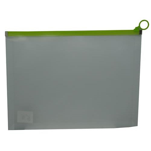 Brainware A4 Clear Carry Folder With Green Easy Slide Zip