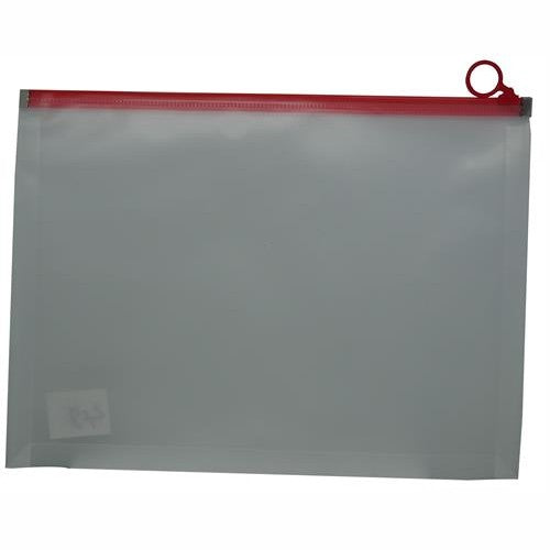 Brainware A4 Clear Carry Folder With Red Easy Slide Zip
