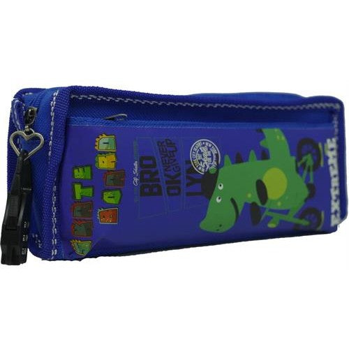 Brainware Fabric 2 Pocket 20cm Pencil Bag Blue