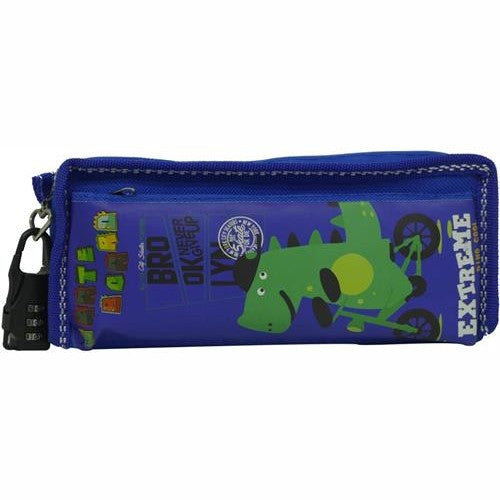 Brainware Fabric 2 Pocket 20cm Pencil Bag Blue