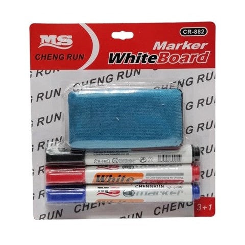 Brainware 3 x Whiteboard Markers and Cleaner Pack