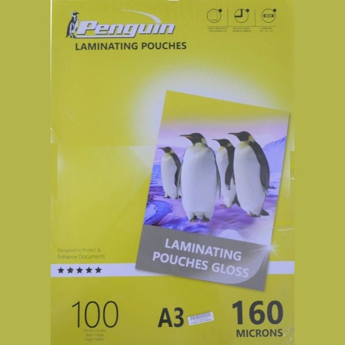 Penguin A3 Laminating Gloss Pouches 100pcs Pack 160 Microns