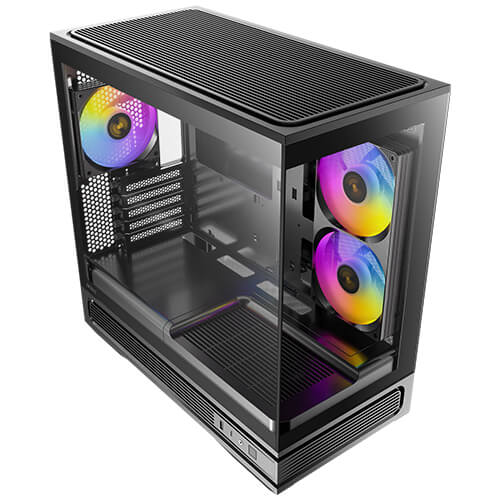 Antec C2M ARGB 270 degree Full-view Tempered Glass Compact MicroATX PC Case, 2 ARGB PWM Fans Included, Support 360mm Radiator & 415mm GPU, Black | SKU CA-C2MAB1