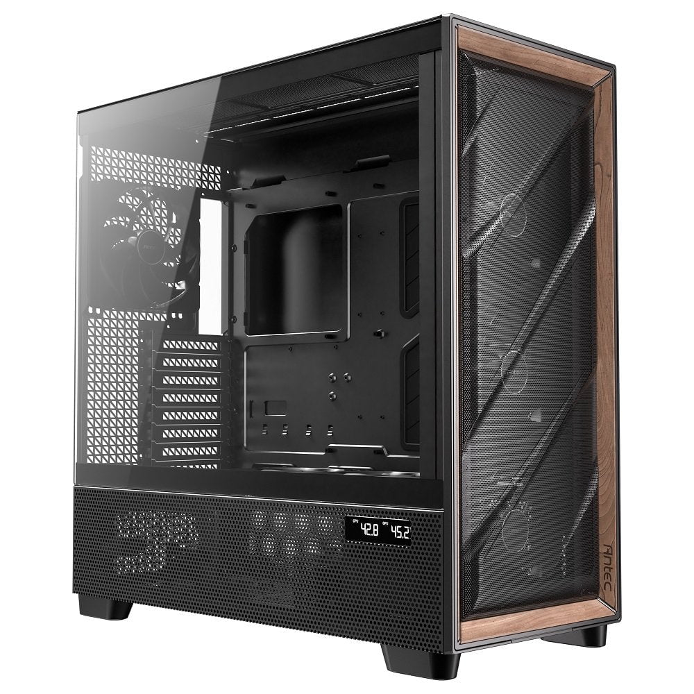 GUNMANSA Antec FLUX Pro, 6 x PWM Fans Included, High-Airflow Front Panel With Walnut Wood, iShift PSU 90 degree Mount, USB3.0 x 2, Type-C, 420mm Radiator Support, Temp. Display, Full-Tower E-ATX PC Case (Black)
