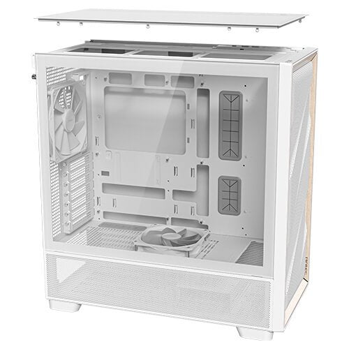 Antec FLUX White, 5 x PWM Fans Included, Up to 9 Fans Simultaneously, Type-C, Iron Mesh Panels and Wood Frame, 420mm Radiator Support, Back Connect Motherboards Support, Mid-Tower E-ATX PC Case | SKU CA-FLUXW