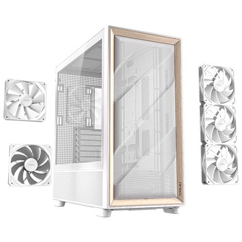 Antec FLUX White, 5 x PWM Fans Included, Up to 9 Fans Simultaneously, Type-C, Iron Mesh Panels and Wood Frame, 420mm Radiator Support, Back Connect Motherboards Support, Mid-Tower E-ATX PC Case | SKU CA-FLUXW