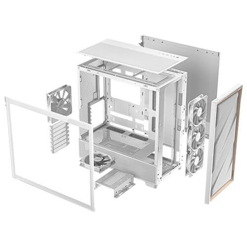 Antec FLUX White, 5 x PWM Fans Included, Up to 9 Fans Simultaneously, Type-C, Iron Mesh Panels and Wood Frame, 420mm Radiator Support, Back Connect Motherboards Support, Mid-Tower E-ATX PC Case | SKU CA-FLUXW