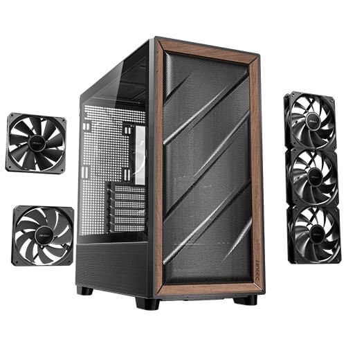 Antec FLUX, 5 x PWM Fans Included, Up to 9 Fans Simultaneously, Type-C, Iron Mesh Panels and Wood Frame, 420mm Radiator Support, Back Connect Motherboards Support, Mid-Tower E-ATX PC Case | SKU CA-FLUX