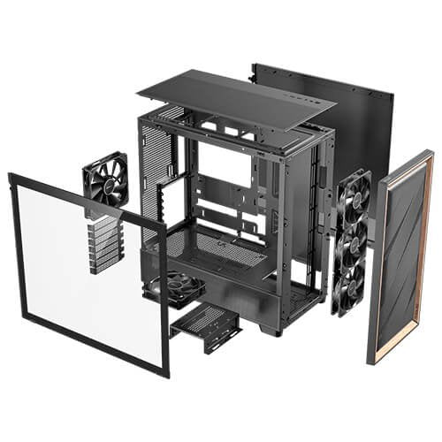 Antec FLUX, 5 x PWM Fans Included, Up to 9 Fans Simultaneously, Type-C, Iron Mesh Panels and Wood Frame, 420mm Radiator Support, Back Connect Motherboards Support, Mid-Tower E-ATX PC Case | SKU CA-FLUX