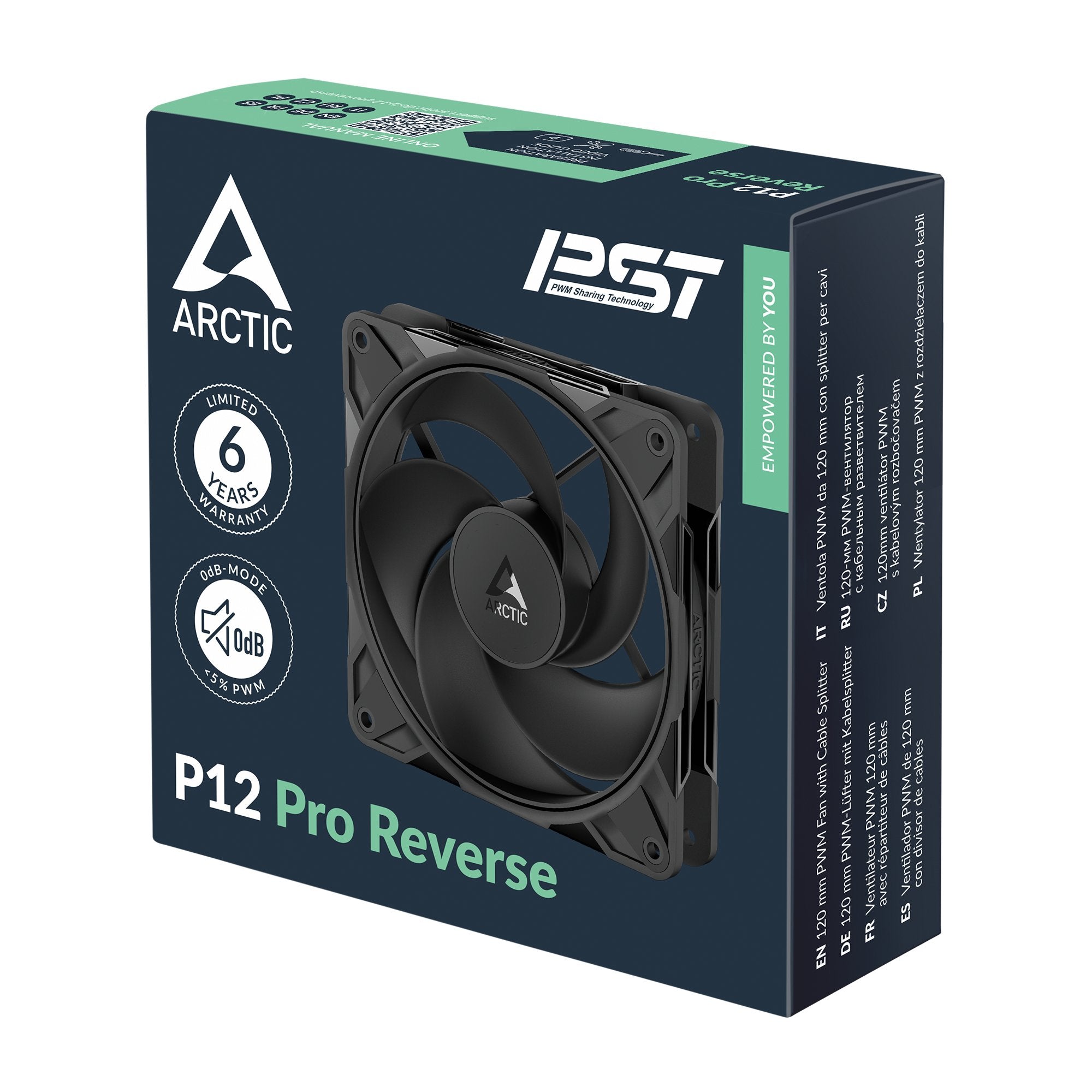 ARCTIC P12 Pro Reverse 120 mm PWM Fan with Cable Splitter, ACFAN00331A, Black | SKU CA-P12PRS