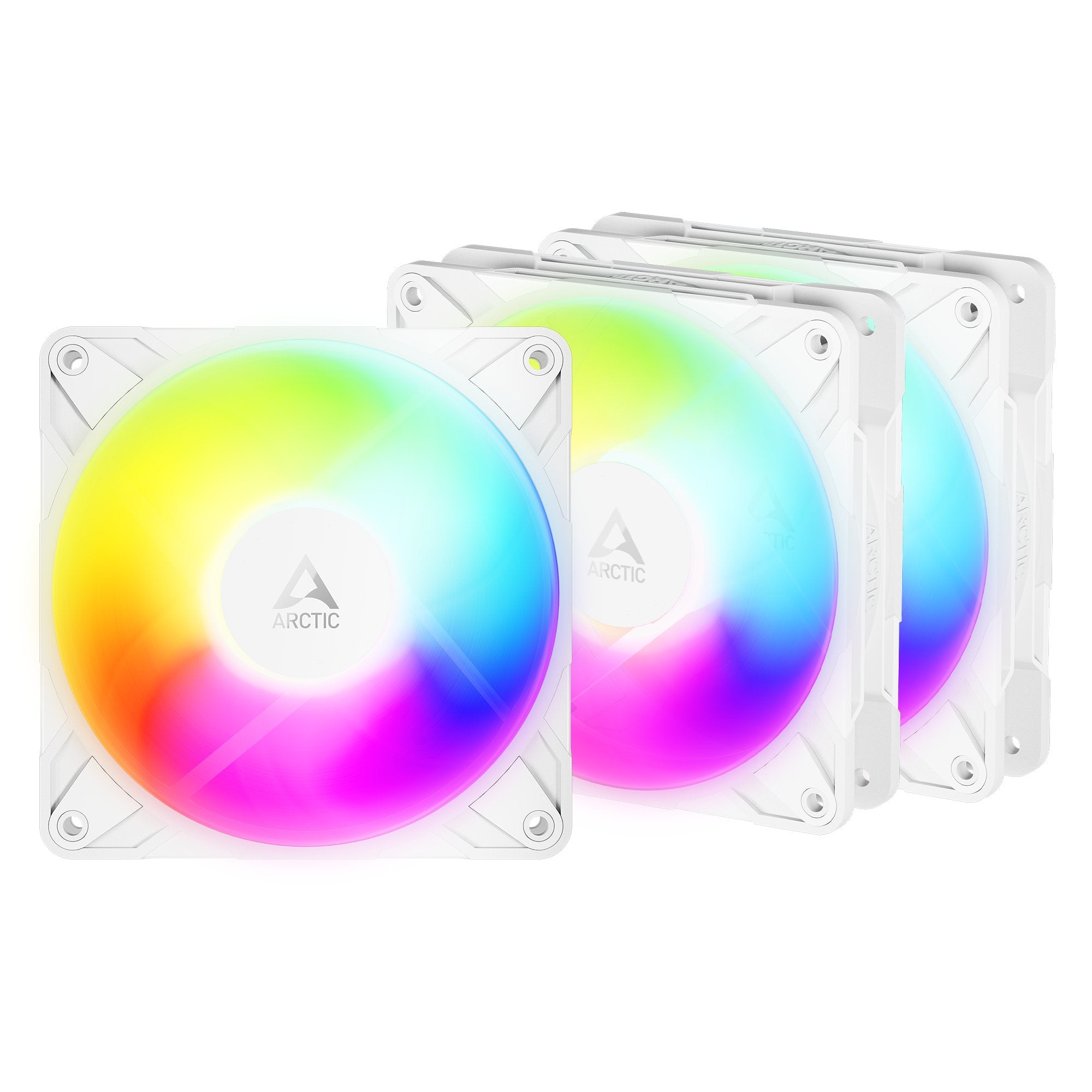 ARCTIC P12 Pro Reverse A-RGB 120 mm A-RGB PWM Fan with Cable Splitter 3 Pack, ACFAN00334A, White | SKU CA-P12RAW3