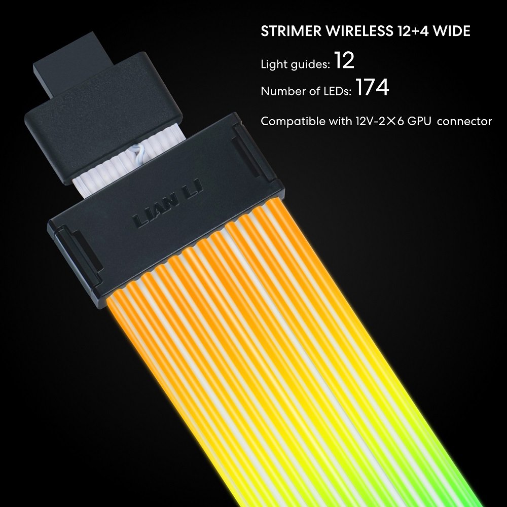 Lian Li Strimer Wireless 16 Pin - Addressable RGB Power Extension Cable with Wireless Control - 12 LED Strip - Wireless Controller NOT Included; a Controller is Required for use (PW16-121W) | SKU CA-PW1612W
