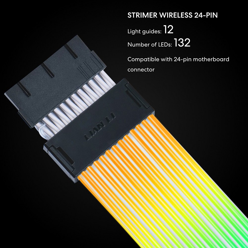 Lian Li Strimer Wireless 24 Pin - Connector Included - Addressable RGB Power Extension Cable - Strimer L-Connect 3.0 Wireless Control - LED Strip for Motherboard PC Cables White (PW24-1W-T) | SKU CA-PW241WT