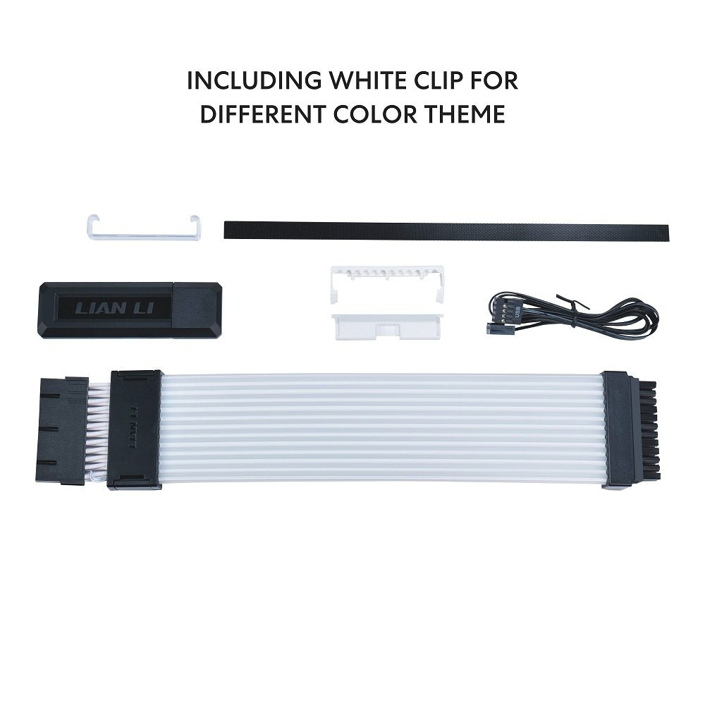 Lian Li Strimer Wireless 24 Pin - Connector Included - Addressable RGB Power Extension Cable - Strimer L-Connect 3.0 Wireless Control - LED Strip for Motherboard PC Cables White (PW24-1W-T) | SKU CA-PW241WT