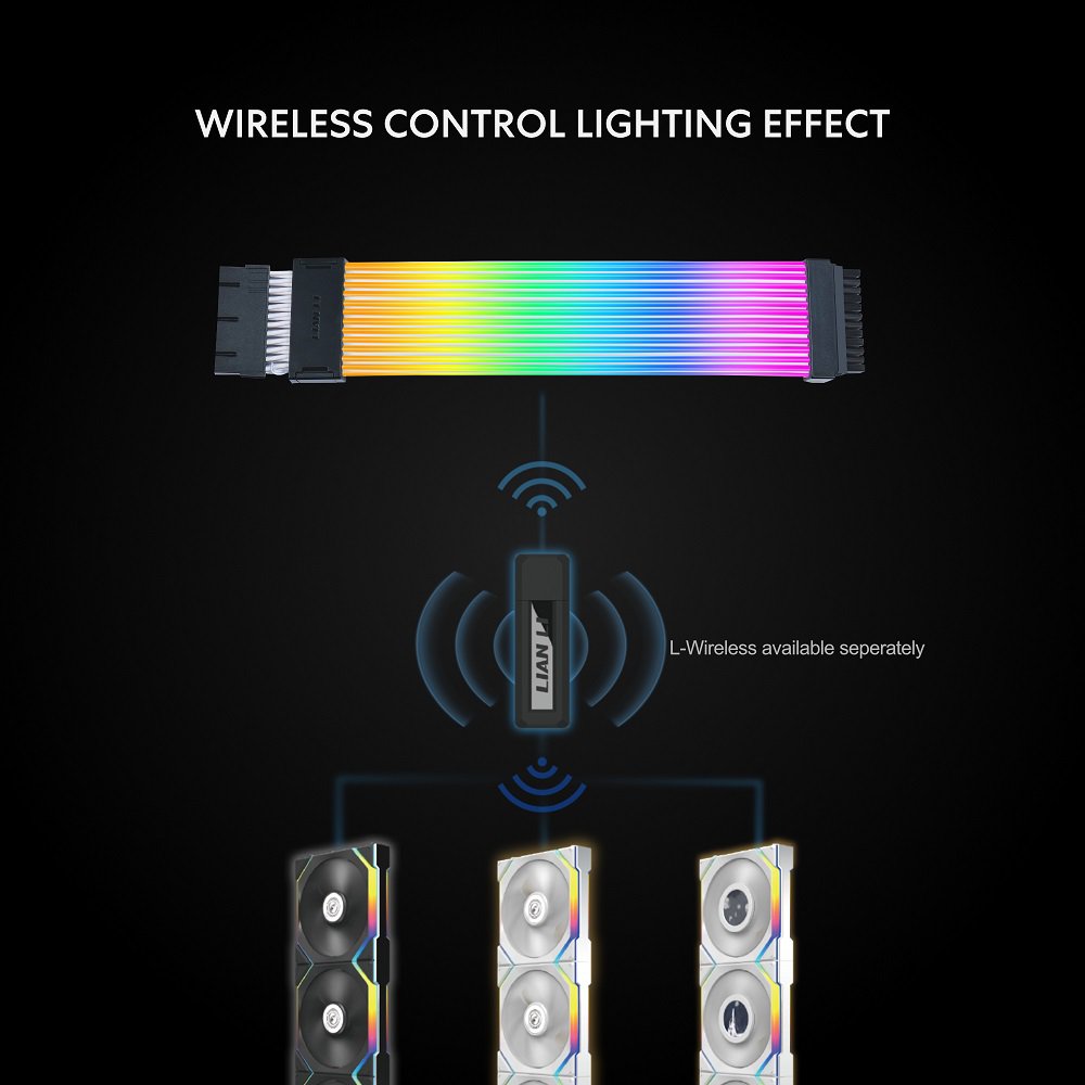 Lian Li Strimer Wireless 24 Pin (PW24-1W) - Addressable RGB Power Extension Cable - 2.4 GHz Wireless Control with 315mm; 12.4 Inch Length - Wireless Controller NOT Included & Required | SKU CA-PW24