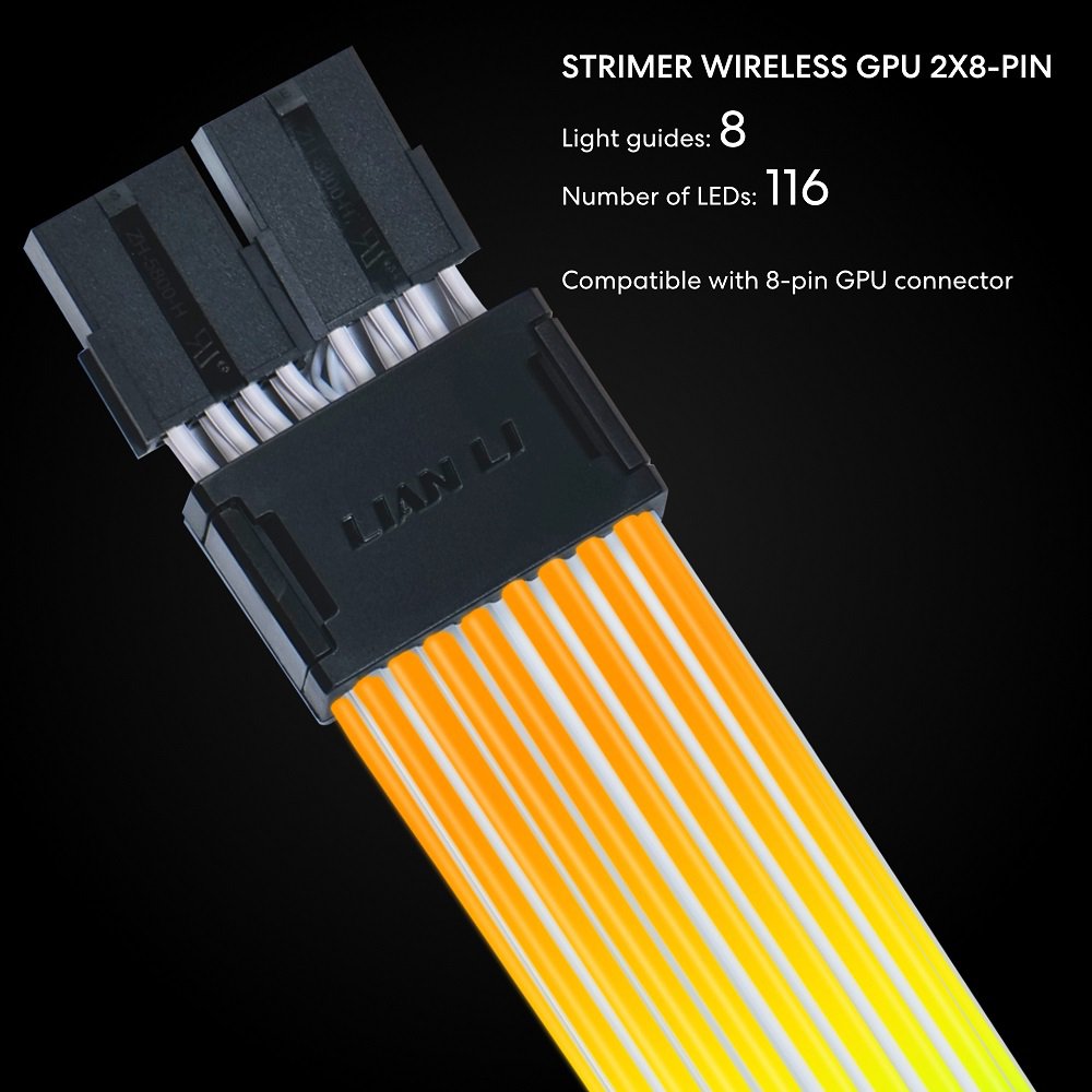Lian Li Strimer Wireless 8 Pin - Addressable RGB Power Extension Cable with Wireless Control - LED Strip - Wireless Controller NOT Included; a Controller is Required for use (PW8-1W) | SKU CA-PW8-1W