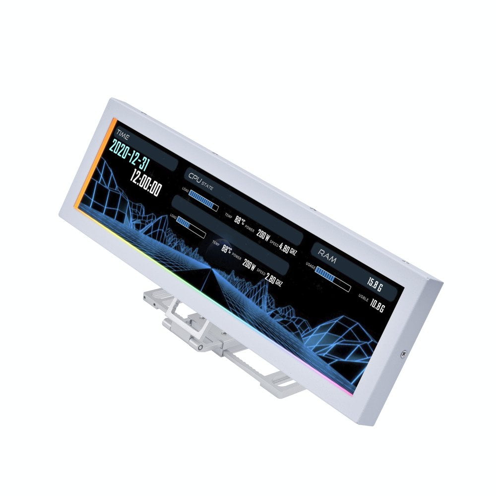 GUNMANSA Lian Li SM088W 8.8" Universal Screen for PC - Dynamic Screen Control - Adjustable Mounting for Any Computer Setup - Customizable ARGB Frame - PC Temperature Display Panel - Mini Monitor (US88v1 White)