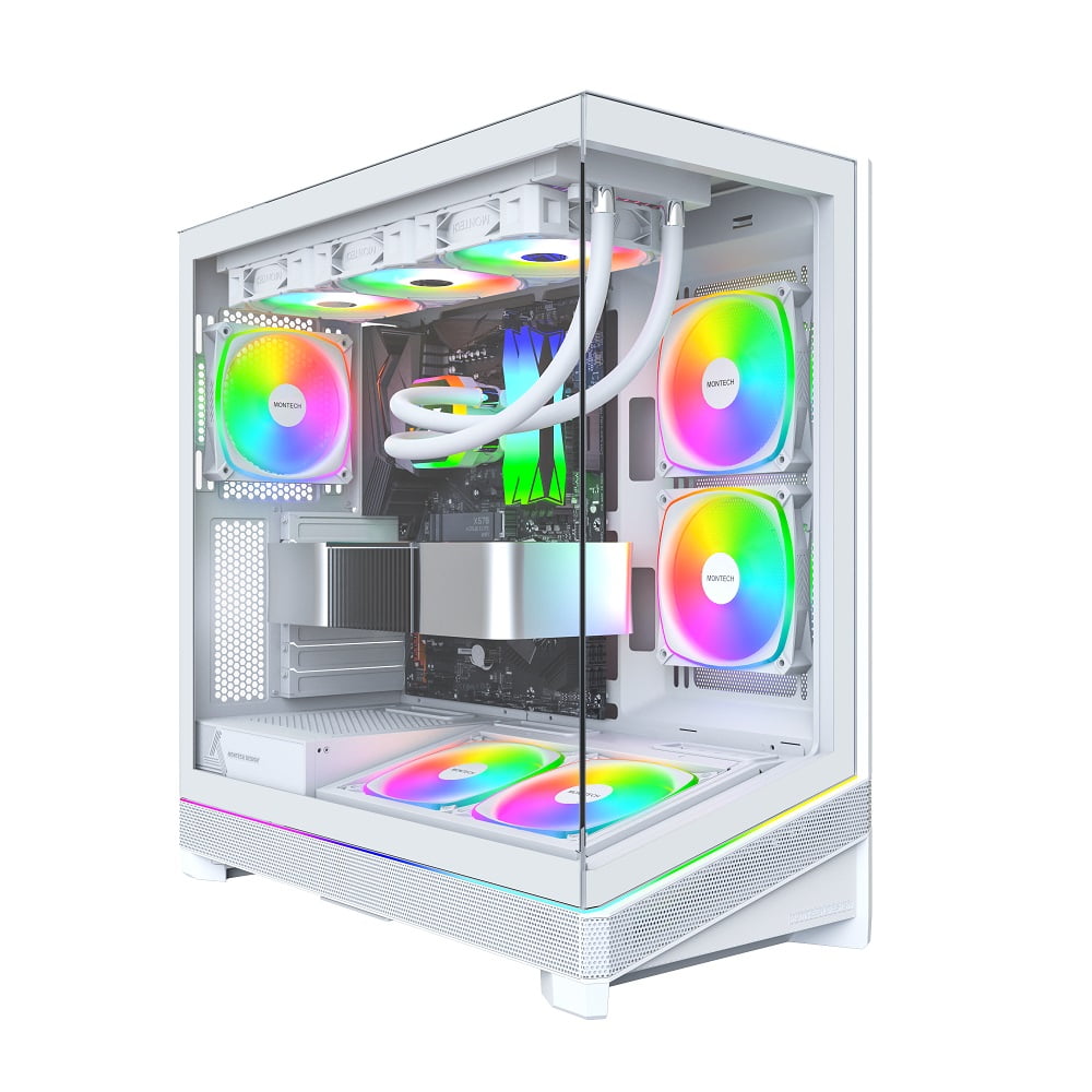 GUNMANSA MONTECH SKY 3 ATX PC Case, Panoramic Glass, Adjustable Airflow, Personalized Design, 360mm Radiator Support, 3x120mm ARGB PWM Fans Pre-Installed, Compact Build for Next-Gen GPU, White (SKY3W)