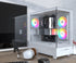 MONTECH XR XR-W, ATX Mid-Tower PC Gaming Case, 3 x 120mm ARGB PWM Fans Pre-Installed, Full-View Dual Tempered Glass Panel, Wood-Grain Design I/O Interface, Support 4090 GPUs, 360mm Radiator Support, White | SKU CS-XRW