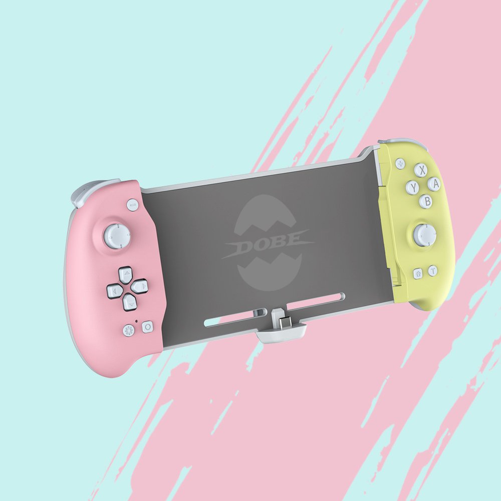 GUNMANSA DOBE TNS-1188 PINK&YELLOW Eggshell Controller Gripcon Switch Controller for Handheld Mode, Ergonomic Controller for Nintendo Switch with 6-Axis Gyro, Dual Motor Vibration, Compatible with All Games of Switch (Pink and Yellow)