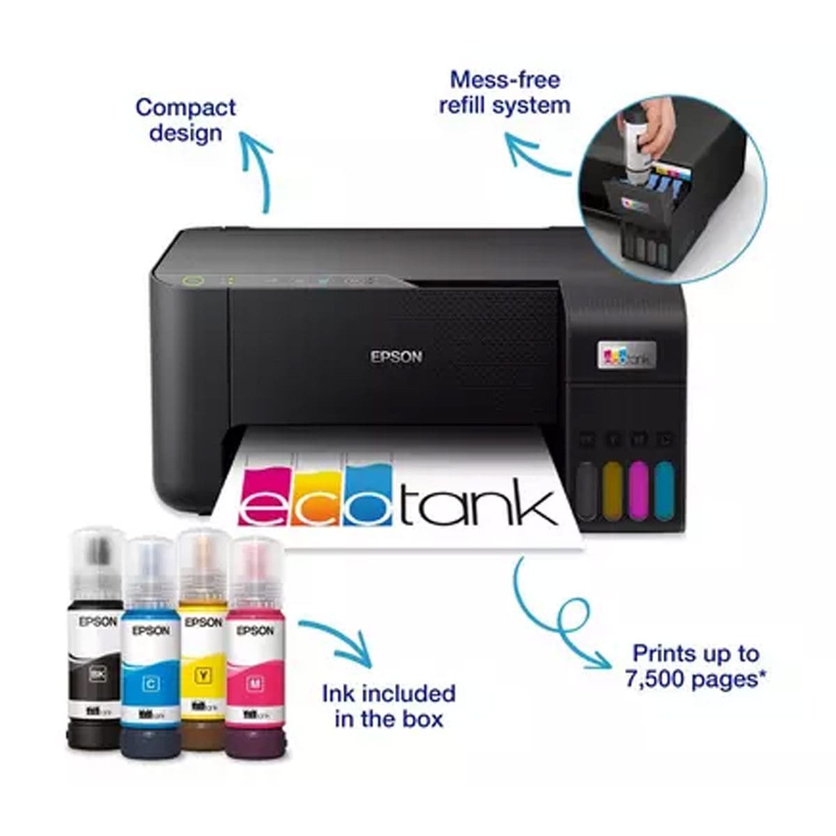 Epson 39ppm Mono A4 Single Function USB Wired Ethernet Wi-FiDirect Ethernet Duplex Print Only incl 2 ink bottles