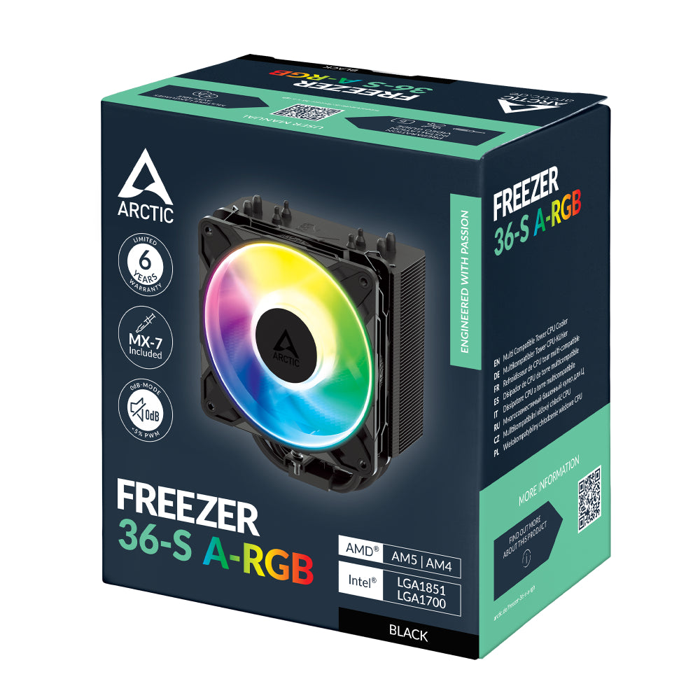 Arctic Freezer 36-S A-RGB Multi Compatible Tower CPU Cooler, compatible with Intel Socket: 1851, 1700, AMD Socket: AM5, AM4, ACFRE00198A (Black) | SKU FAN-F36SBA
