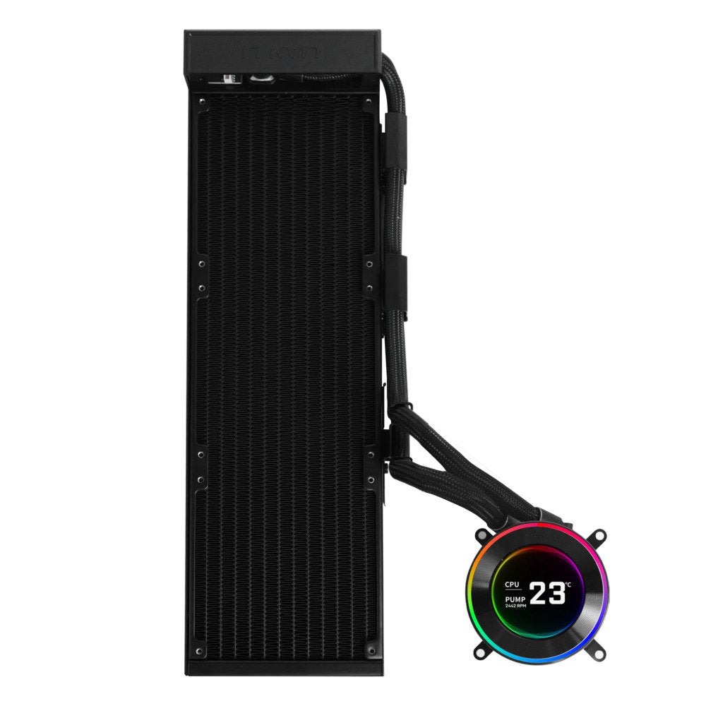 Lian Li Hydroshift II 360 Liquid CPU Cooler - Flexible Slide-Tube Clamp Coolant Pathway - 2.1" IPS LCD Screen - 3 Control Mode - Fits Most PC Fans - LGA 1851/1700, AMD AM5/AM4 - Black (HS2LCD36B) | SKU FAN-H23B5