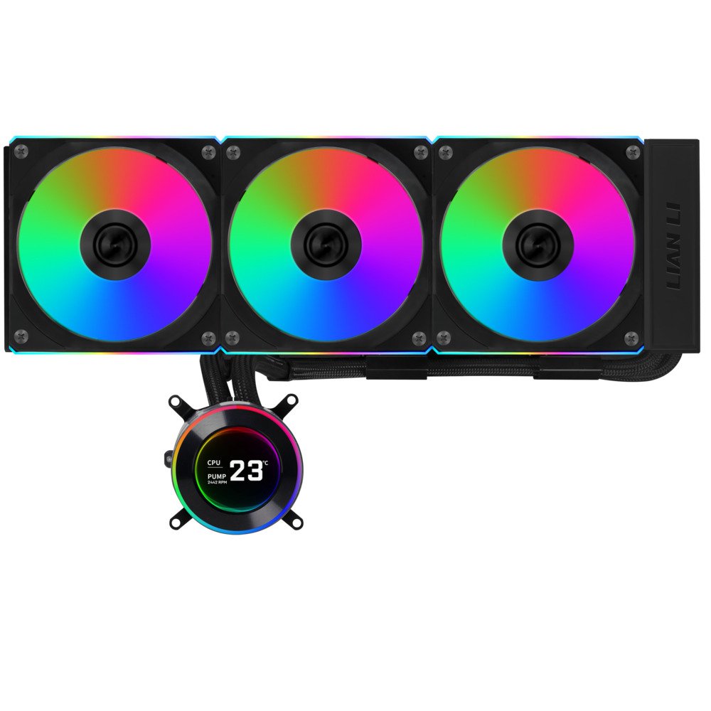 Lian Li Hydroshift II 360 CL RGB Liquid CPU Cooler - 360mm AIO - 3X 120 RGB Fans - 2.1" IPS LCD Screen - 3 Control Mode - Flexible Tubes Clamp - LGA 1851/1700, AMD AM5/AM4 - Black (HS2LCD36RB) | SKU FAN-H23RB3