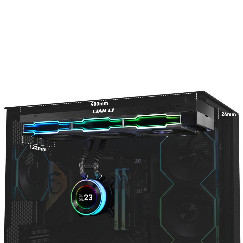 Lian Li Hydroshift II 360 TL RGB Liquid CPU Cooler - 360mm AIO - 3X 120 RGB Fans - 2.1" IPS LCD Screen - 3 Control Mode - Flexible Tubes Clamp - LGA 1851/1700, AMD AM5/AM4 - Black (HS2LCD36TB) | SKU FAN-H23TB1