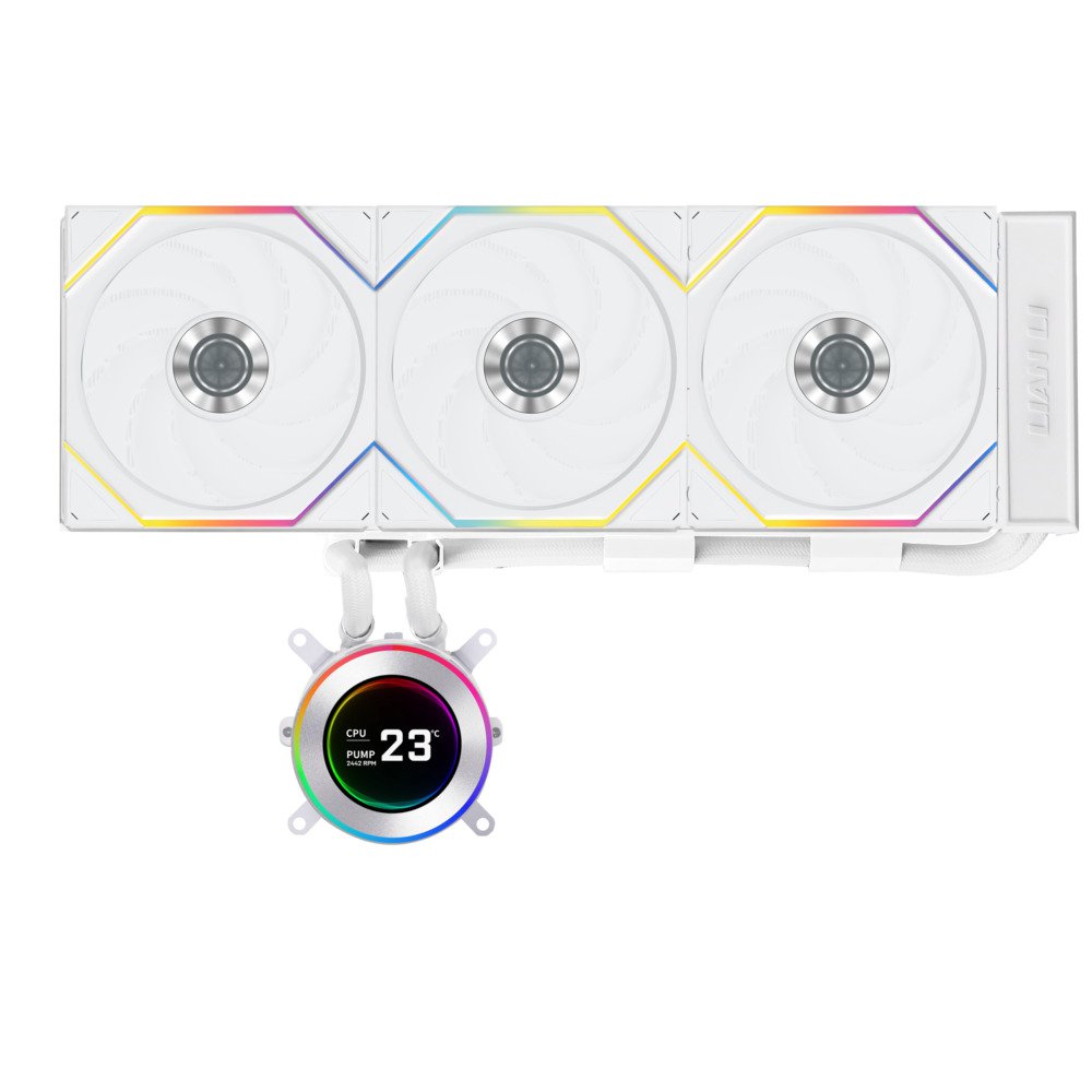 Lian Li Hydroshift II 360 TL RGB Liquid CPU Cooler - 360mm AIO - 3X 120 RGB Fans - 2.1" IPS LCD Screen - 3 Control Mode - Flexible Tubes Clamp - LGA 1851/1700, AMD AM5/AM4 - White (HS2LCD36TW) | SKU FAN-H23TW2