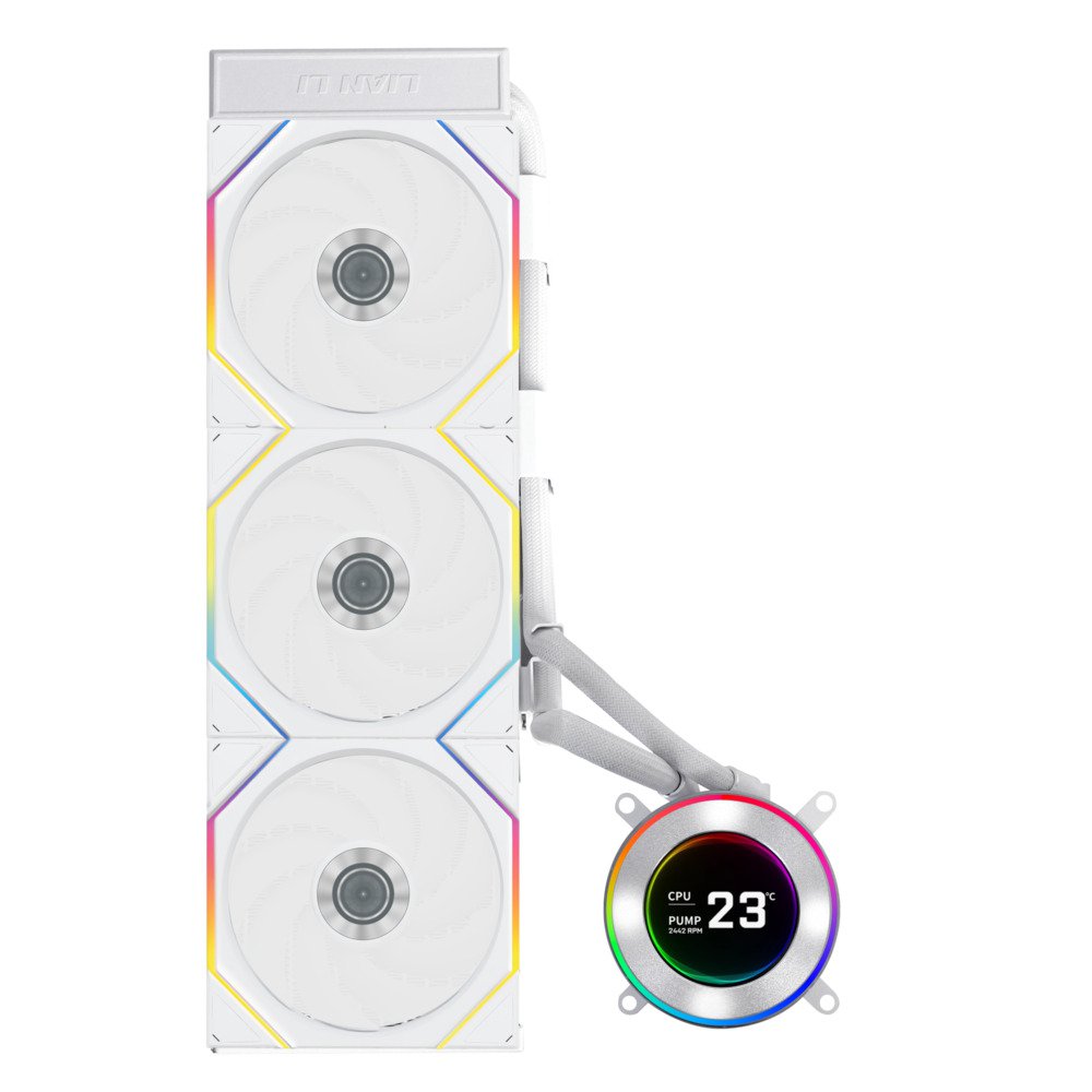 GUNMANSA Lian Li Hydroshift II 360 TL RGB Liquid CPU Cooler - 360mm AIO - 3X 120 RGB Fans - 2.1" IPS LCD Screen - 3 Control Mode - Flexible Tubes Clamp - LGA 1851/1700, AMD AM5/AM4 - White (HS2LCD36TW)
