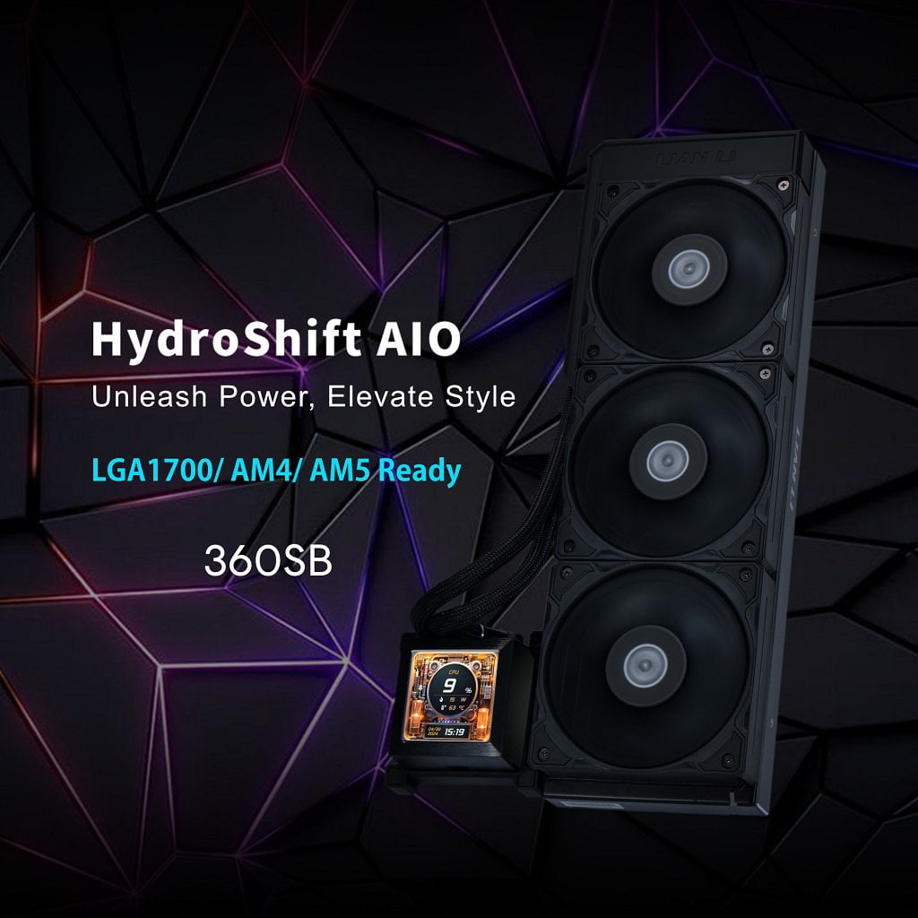 GUNMANSA Lian Li Hydroshift 360 AIO- Pre-installed 3 x 28MM fans - Side-mounted coolant pathway - 2.88 inch LCD Screen - 480 x 480 Resolution - Captured screenshots or recorded videos -Black (HSLCD36SB)