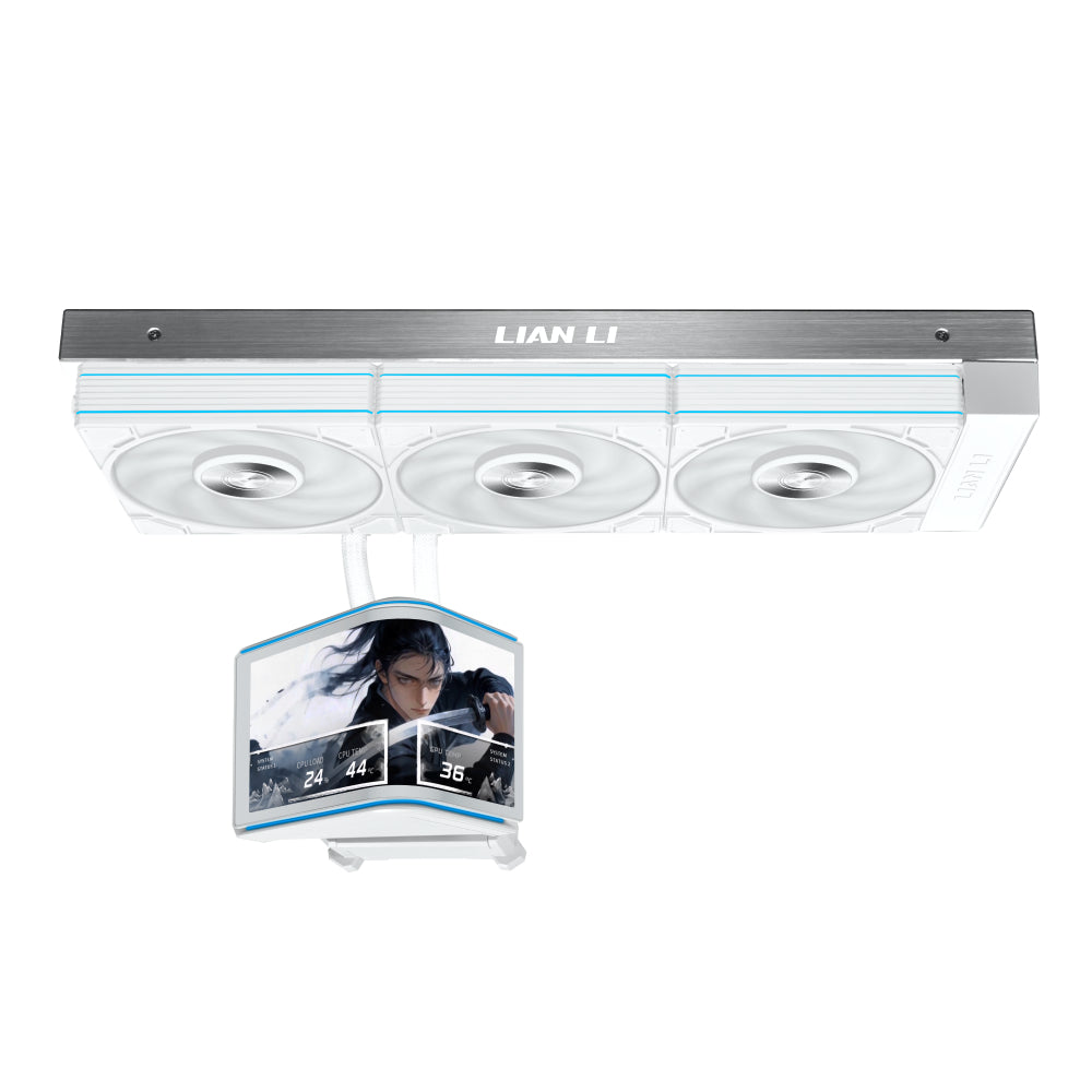 Lian Li Hydroshift II OLED Curved 360P28 Liquid CPU Cooler - 360mm AIO - 3x120mm P28 Fans - Adjustable 6.67" Screen - 3D Animation Effects - Daisy-Chain, LGA 1851/1700, AMD AM5/4- White (HS2OLDC36PW) | SKU FAN-HC36P4