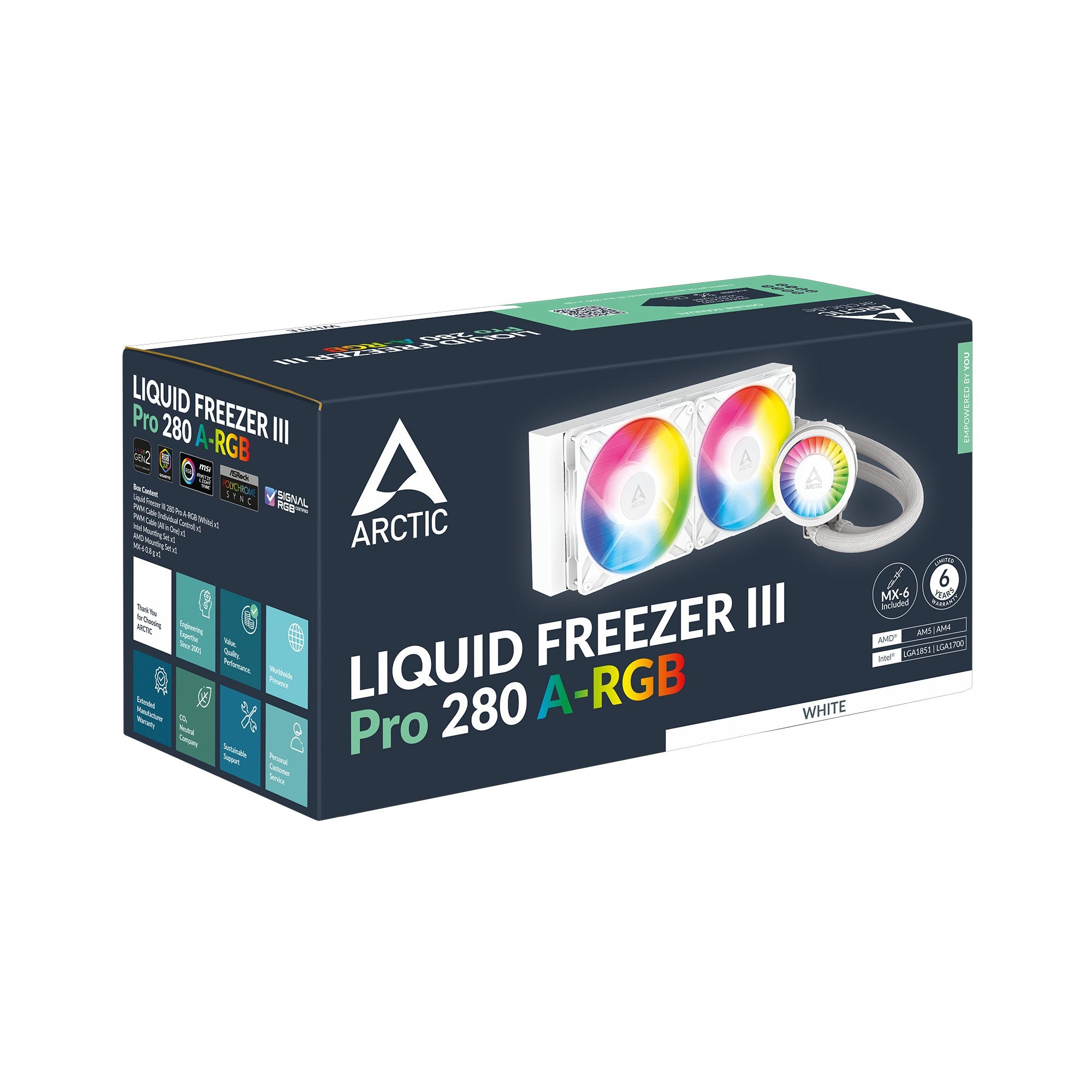 ARCTIC Liquid Freezer III Pro 280 A-RGB (White) ACFRE00187A Multi Compatible All-in-One CPU Water Cooler with A-RGB for Intel LGA1851, LGA1700 AMD AM5, AM4 | SKU FAN-LP24AW