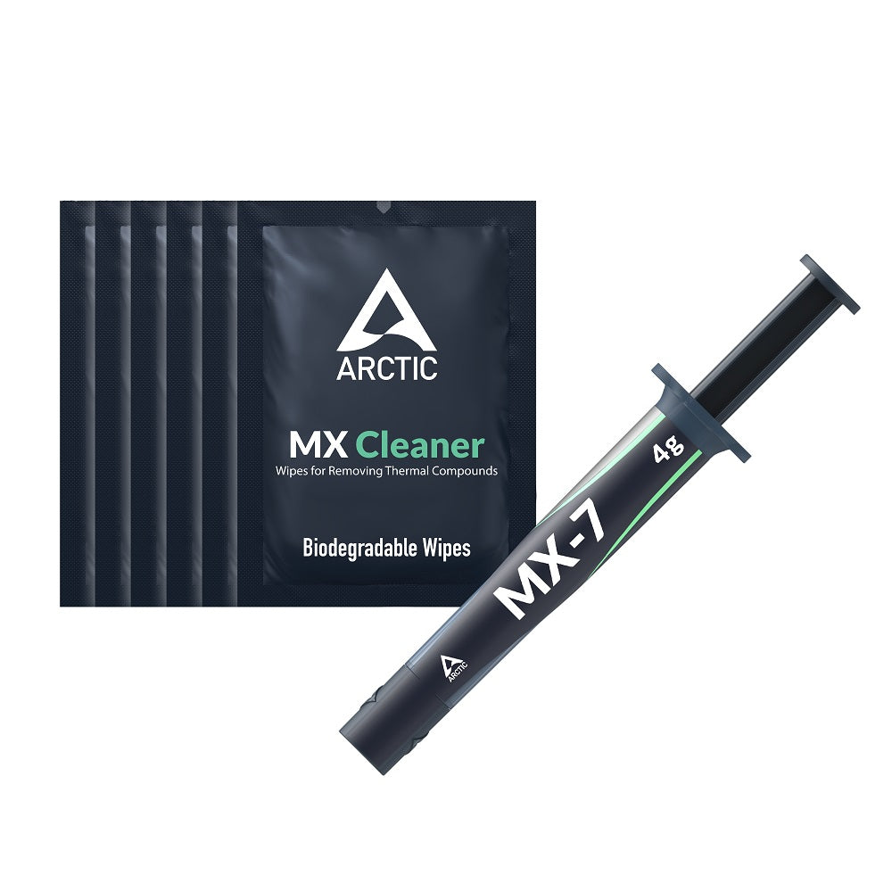ARCTIC MX-7 4 g Ultimate Performance Thermal Paste with 6x MX Cleaner for CPUs, Consoles, Graphics Cards, Laptops, Very High Thermal Conductivity, Long Durability, Non-Conductive, Non-Capacitive, ACTCP00092A (Grey) | SKU FAN-MX74GC