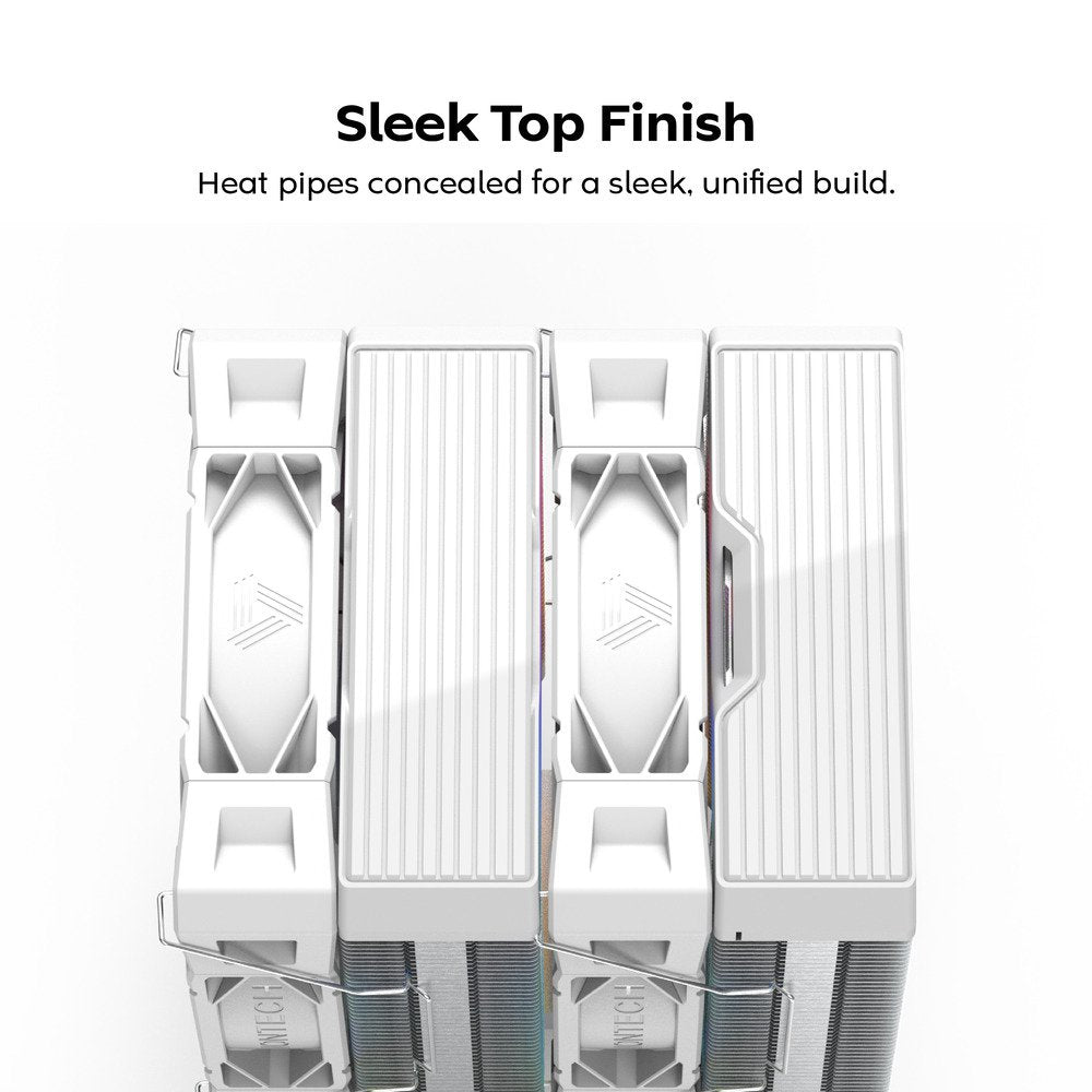 MONTECH NX600 ARGB Dual-Tower CPU Air Cooler with 6 Heatpipes & Premium Top Cover | 28 mm E28 ARGB Premium Fan 2000RPM PWM | Soldered Copper Base | Superior Heat Dissipation | All Intel & AMD Socket Support | White | SKU FAN-NX6AW4