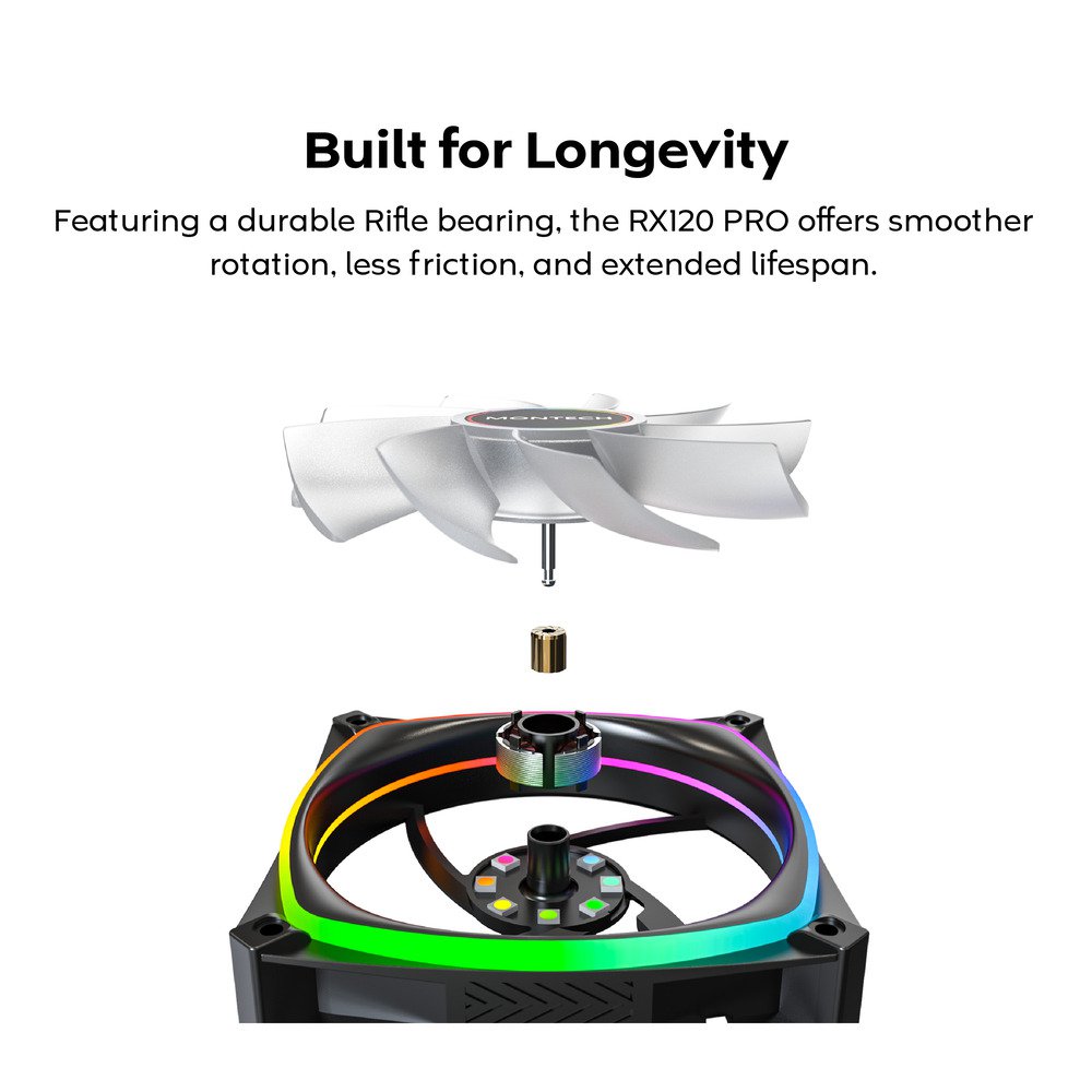 Montech RX120 PRO RX120PB 120mm ARGB Fan, 1600PWM, Black – GUNMANSA