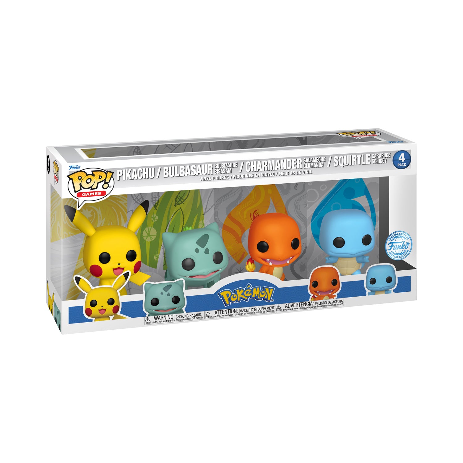 Funko Pop! Games: Pokemon - Pikachu / Bulbasaur / Charmander / Squirtle 4 Pack