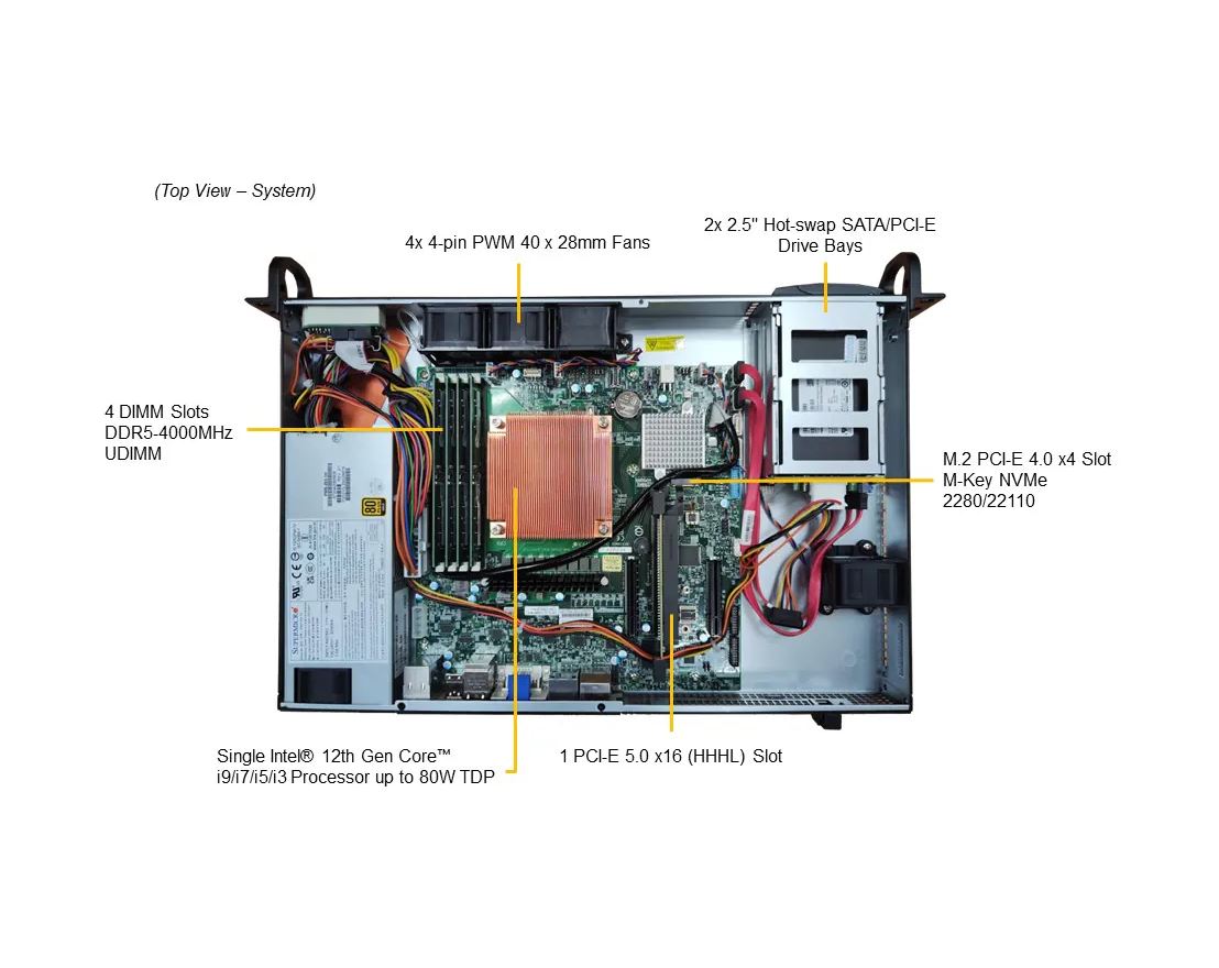 Supermicro IoT SuperServer SYS-111AD-HN2-01-G2 Intel Single Socket LGA-1700 support 12th & 13th Gen, 200W Low Noise AC-DC PWS, 1U edge platform Gold Series version with pre-configured components | SKU G2-111ADHN