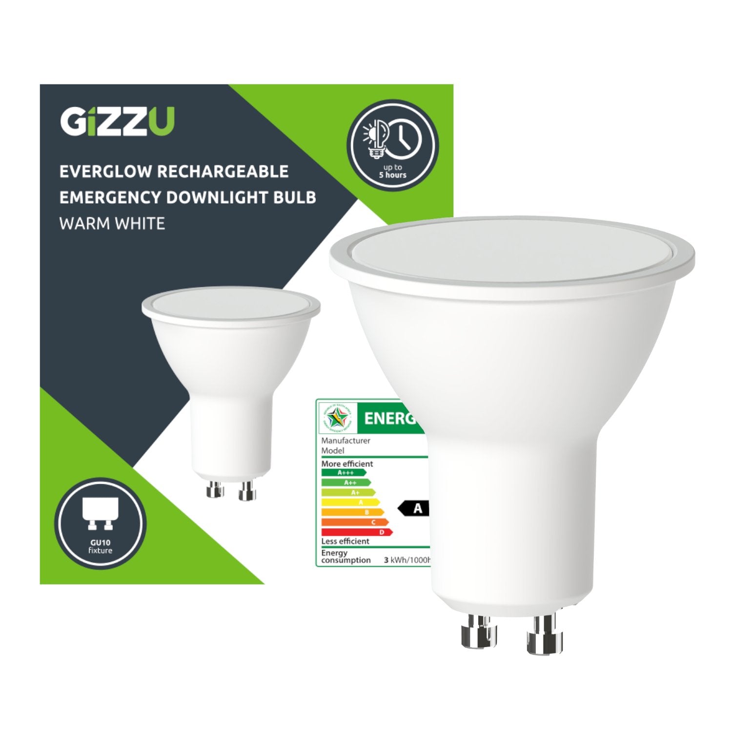 Gizzu Everglow Rechargeable Warm White Emergency Downlight Bulb