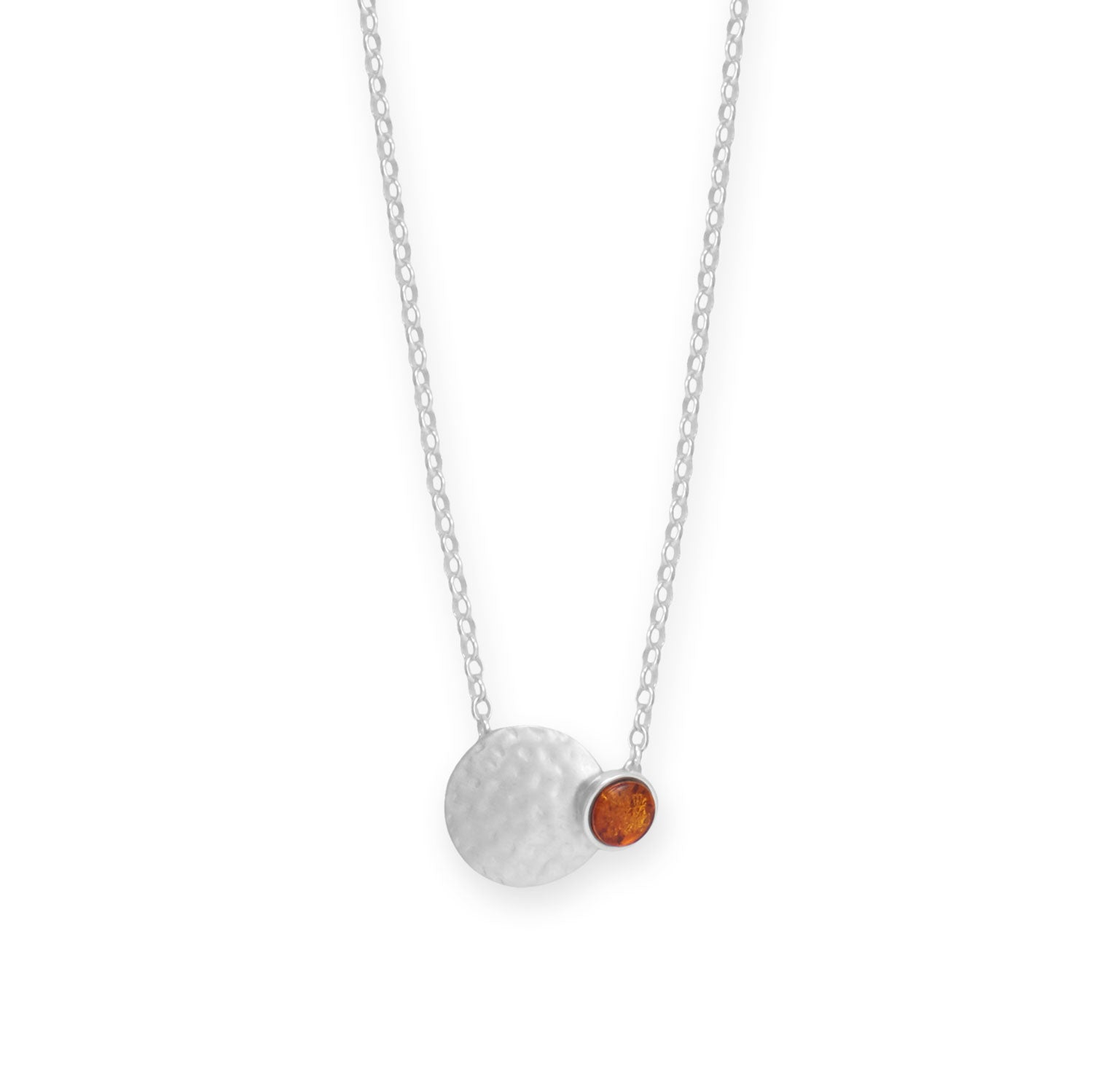 18" + 2" Matte Hammered Disk and Amber Eclipse Necklace