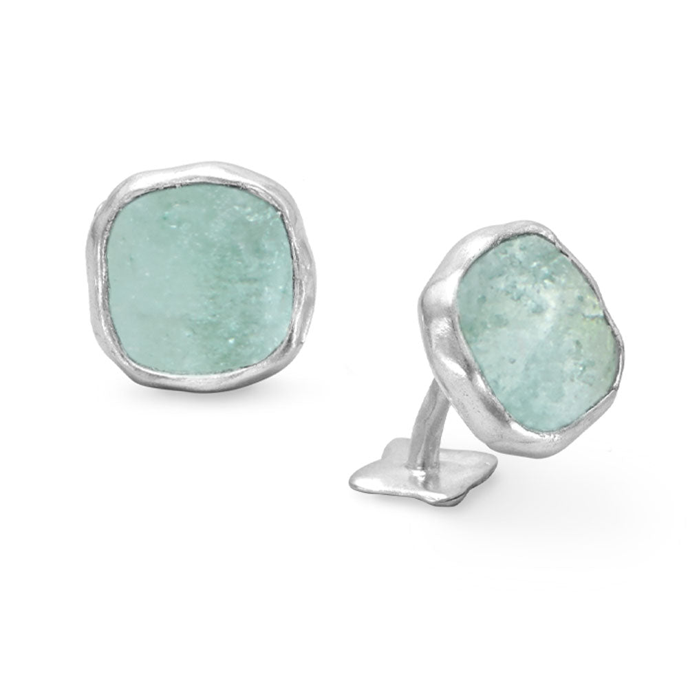Aqua Ancient Roman Glass Hammered Cuff Links