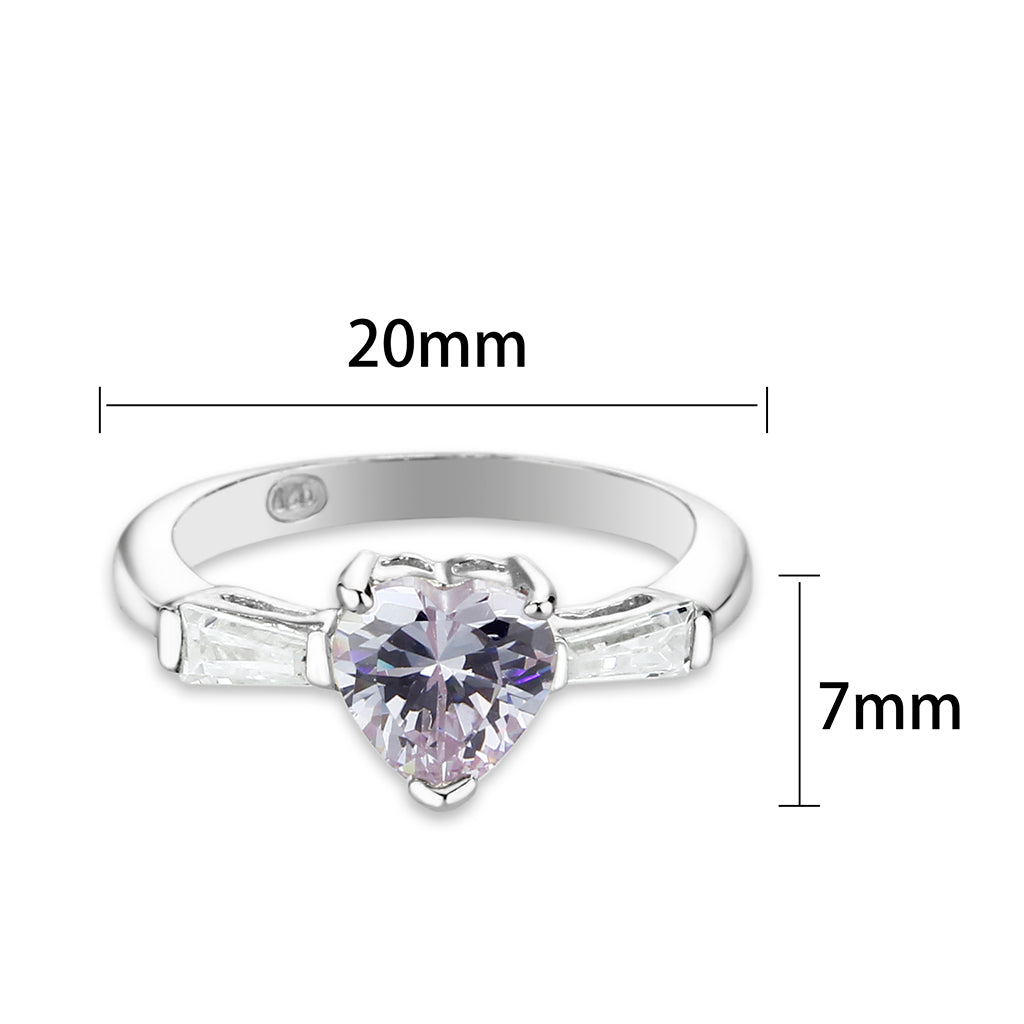 LO5S203- Sterling Silver Ring with CZ In light Amethyst  High Polished( NO Plating)